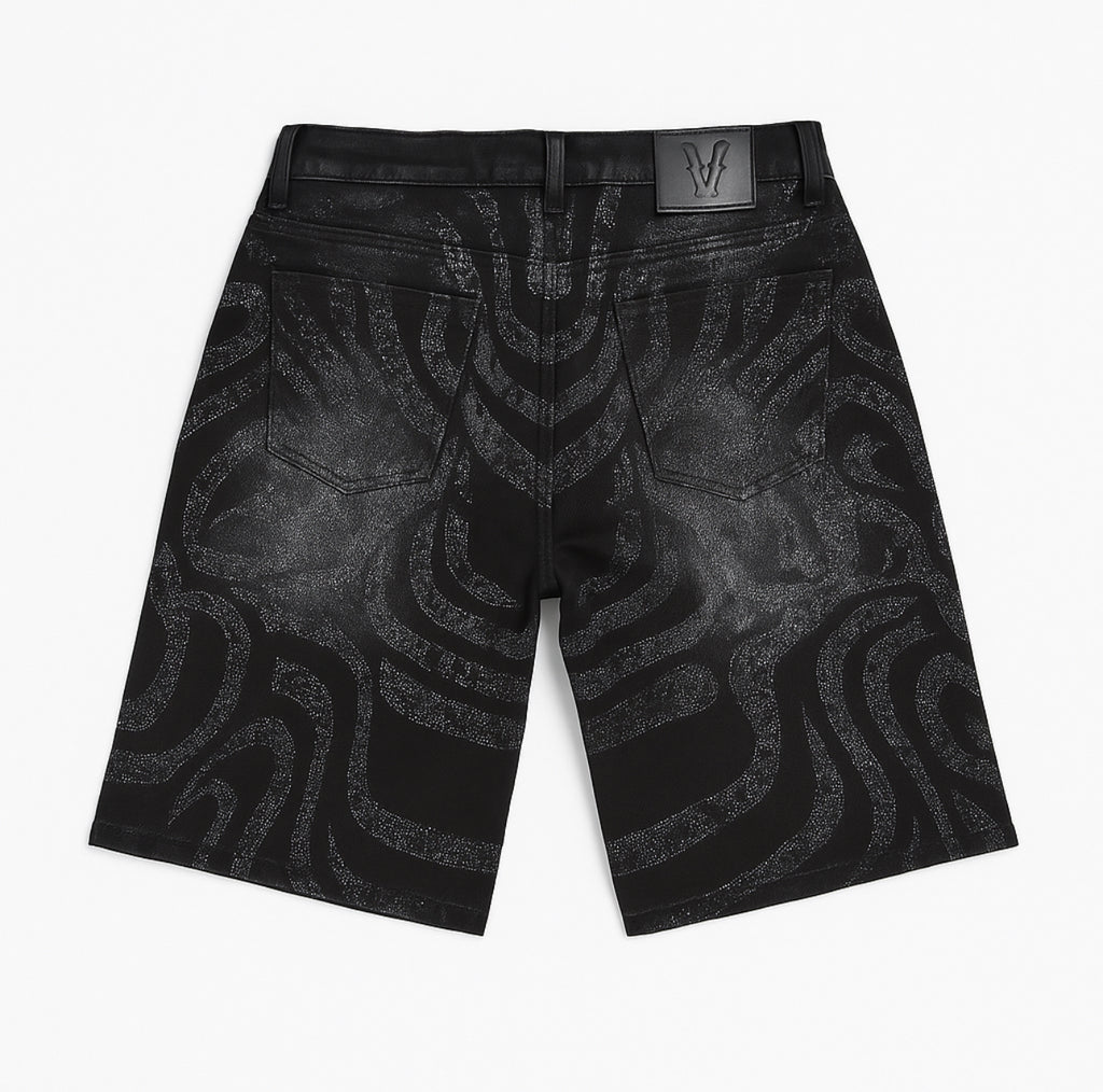VICIOUS CAMO EMBELLISHED SHORT DENIM (VC955)-BLACK