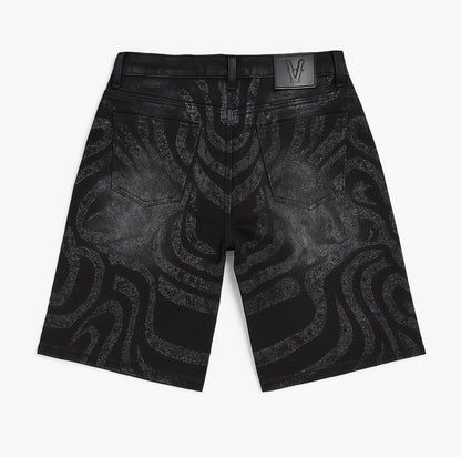 VICIOUS CAMO EMBELLISHED SHORT DENIM (VC955)-BLACK
