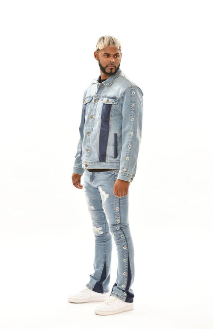 VICIOUS DENIM JEANS /SUEDE CUT / SEW AND PEARL VC612 LIGHT BLUE