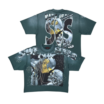 RARE PEACE AI Skull Tee Pine Green RT6033