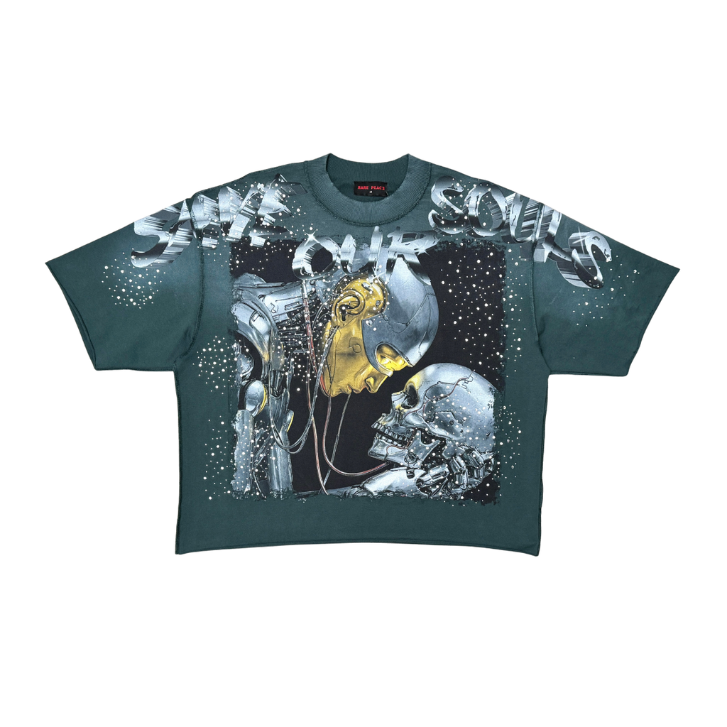 RARE PEACE AI Skull Tee Pine Green RT6033