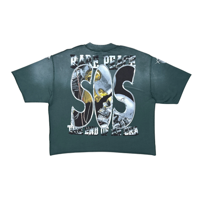 RARE PEACE AI Skull Tee Pine Green RT6033