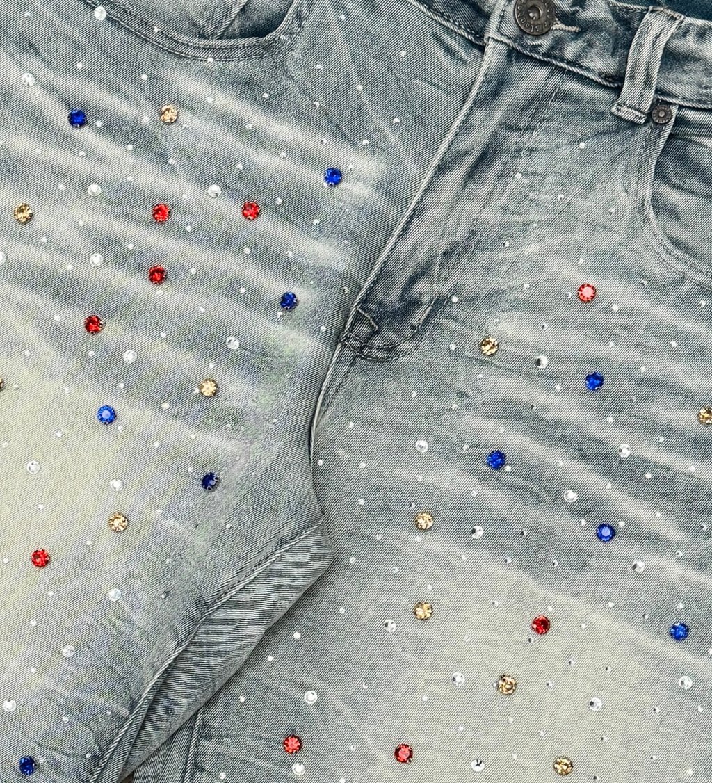 Rhinestone Denim Shorts BRINY BLUE S26114