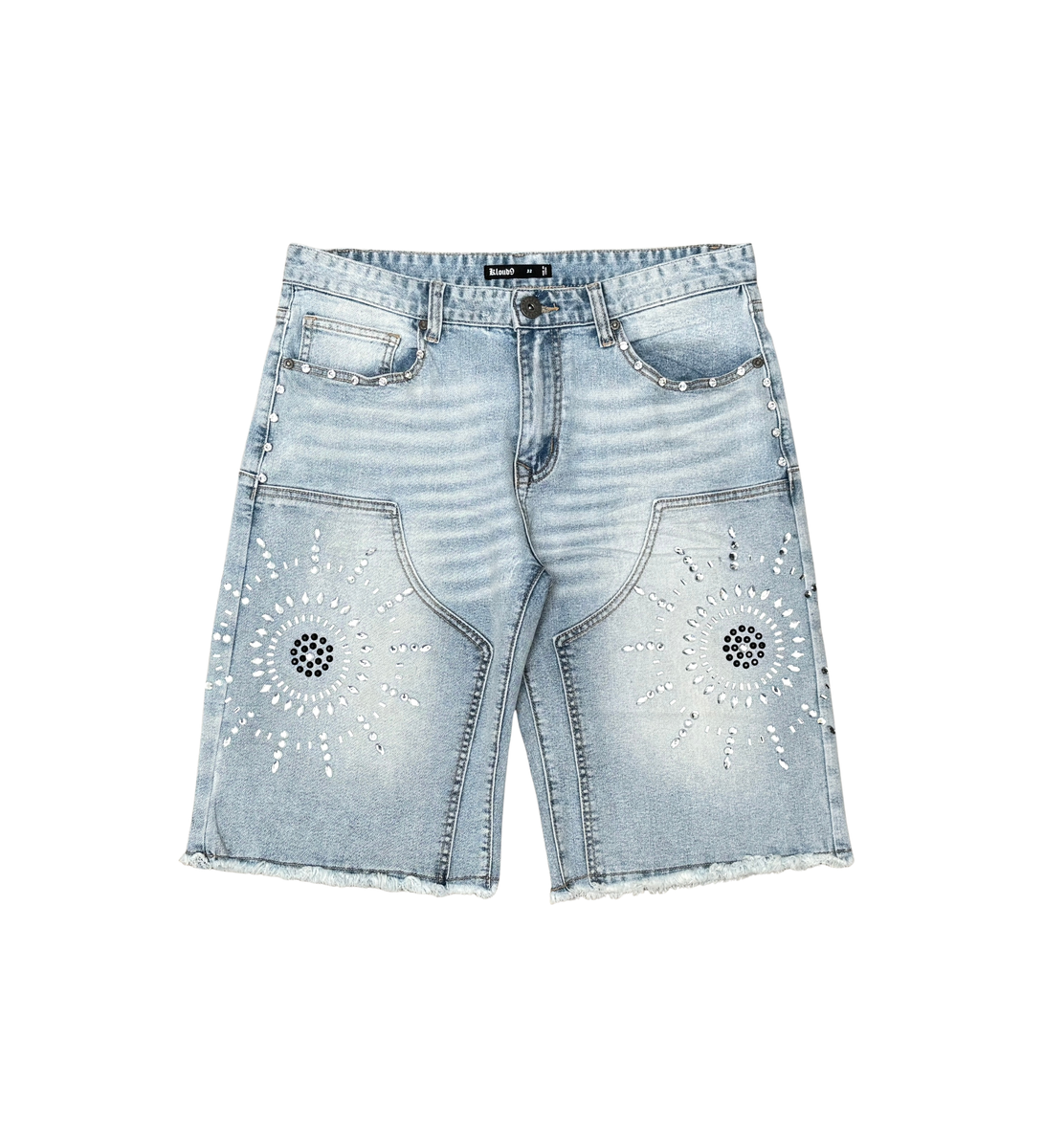 RARE PEACE DENIM SHORTS W/ MULTI SIZE RHINESTONESGentle Blue S26135