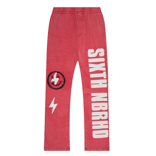 6TH NBRHD "CUTOUT" RELAXED FIT FLEECE PANTS 6TH-P3301-RED