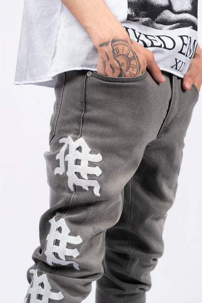 MIXED EMOTION Ash Grey Monogram Denim