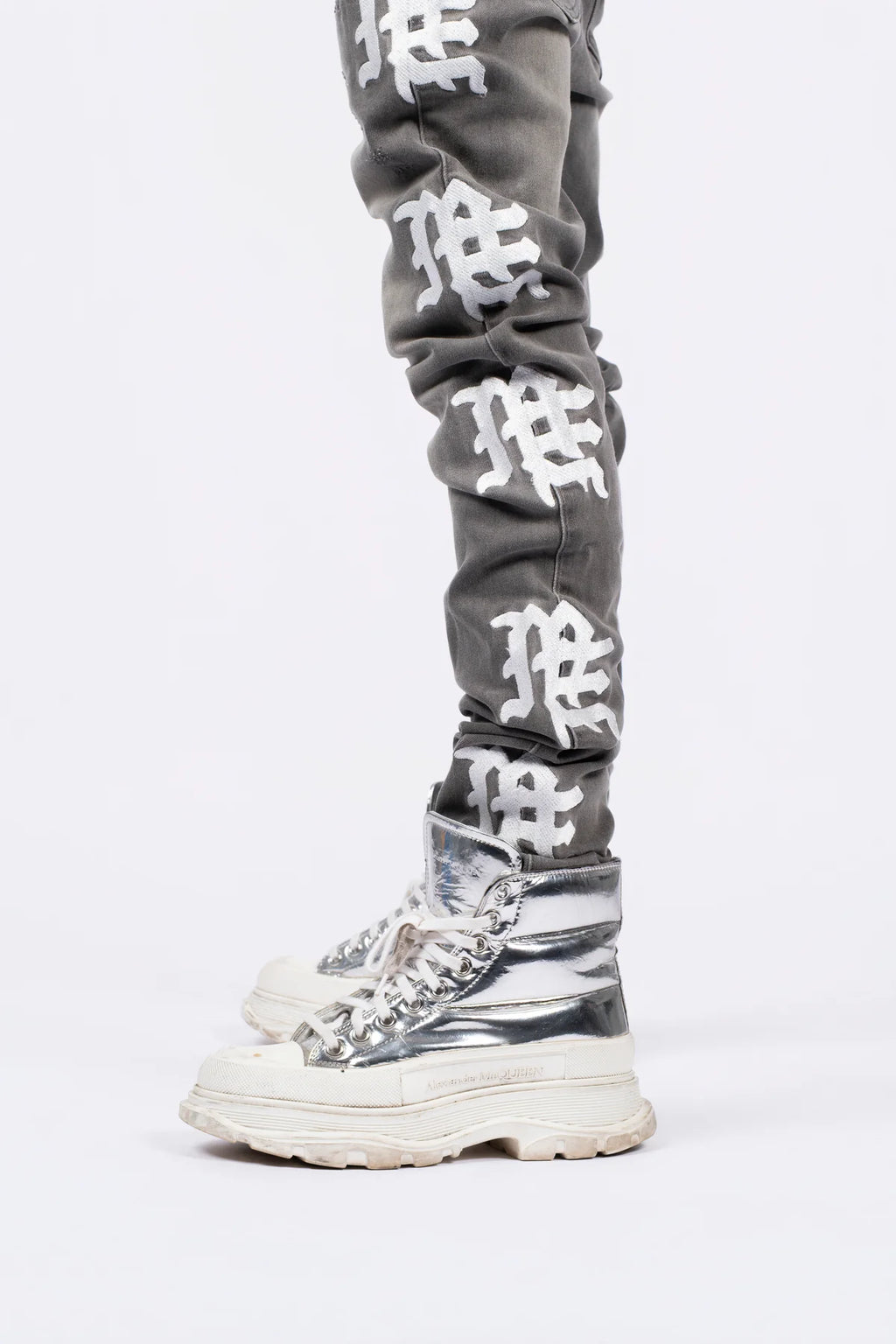 MIXED EMOTION Ash Grey Monogram Denim