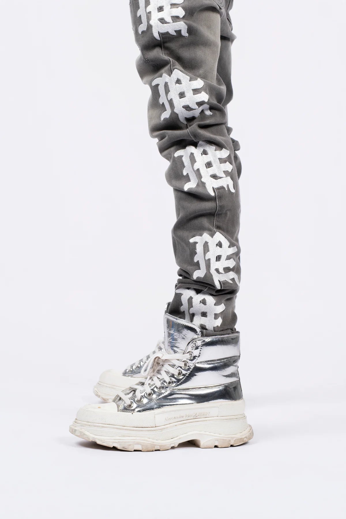 MIXED EMOTION Ash Grey Monogram Denim