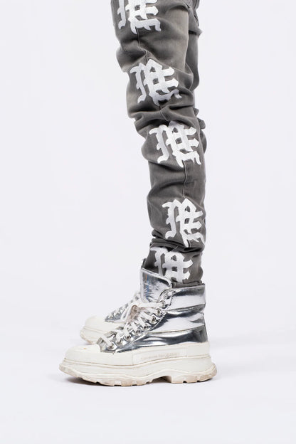 MIXED EMOTION Ash Grey Monogram Denim