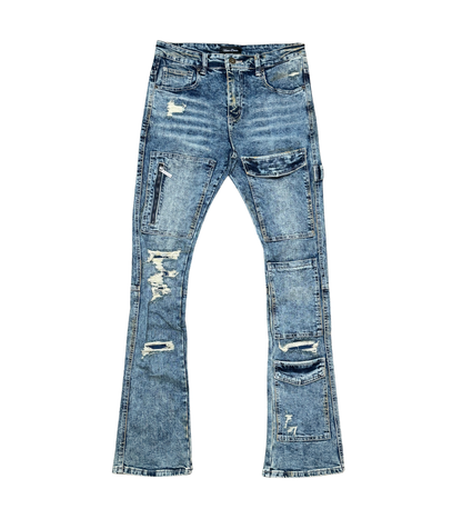 VICIOUS DENIM JEANS COATED DENIM STACKED FIT VC628-ROCKY BLUE