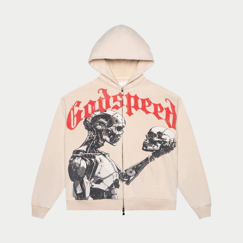 GOD SPEED MANKIND-VS-AI-ZIP-UP HOODIE-BONE