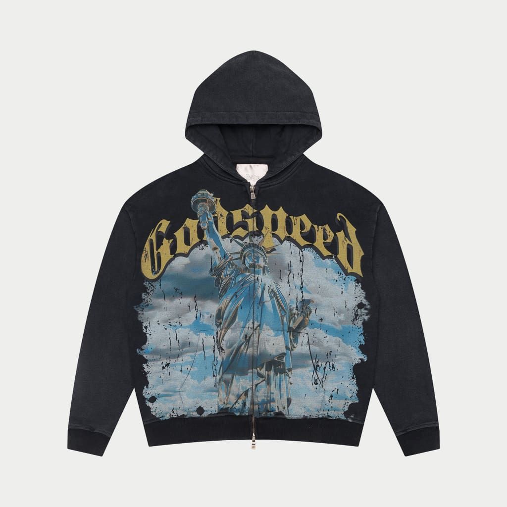 GOD SPEED CHROME-LIBERTY-ZIP-UP-HOODIE-BLACK-WASH