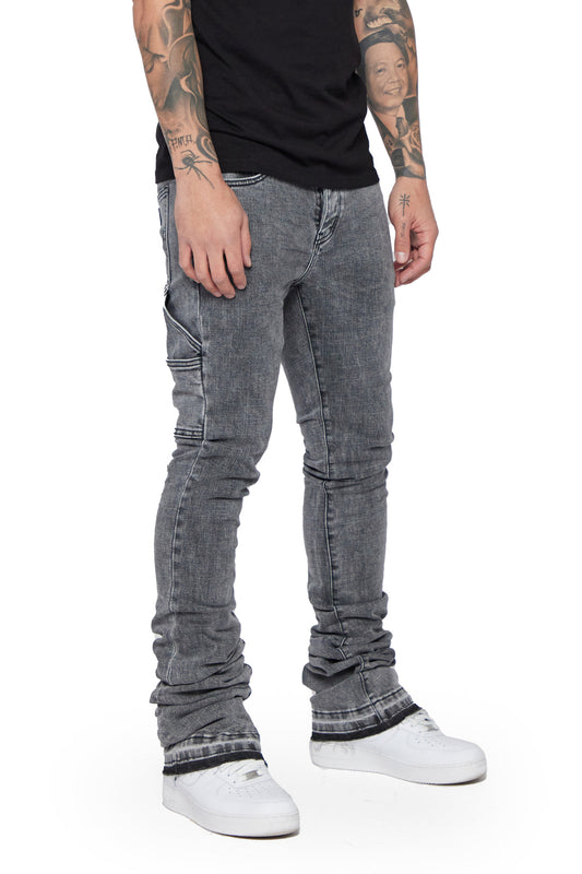 VALABASAS "MR. EXTENDO" LT. GREY WASHED STACKED FLARE JEAN - LIGHT GREY