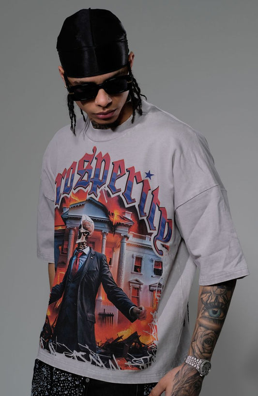 STRAY WIDE & CROP FIT T SHIRT ST1359-GRY