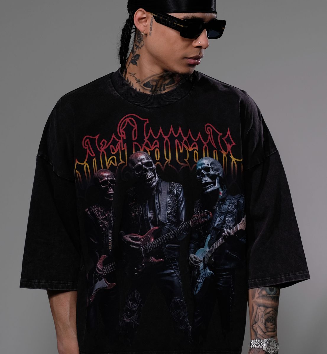 STRAY WIDE & CROP FIT T SHIRT ST1377-BLK
