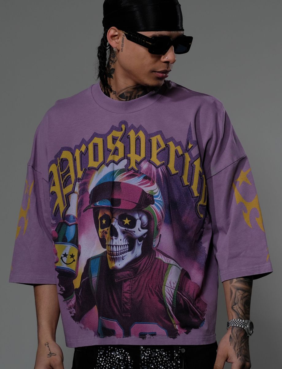 STRAY WIDE & CROP FIT T SHIRT ST1379-PURPLE
