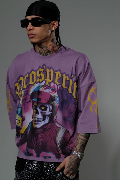 STRAY WIDE & CROP FIT T SHIRT ST1379-PURPLE