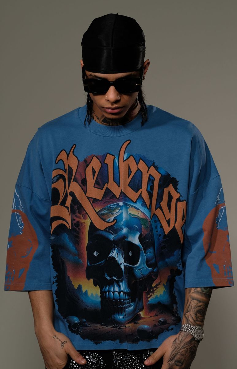 STRAY WIDE & CROP FIT  WITH 3/4 SLEEVE T SHIRT ST1380-BLUE