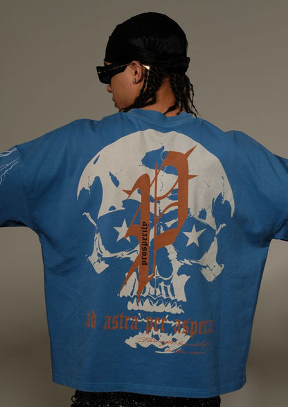 STRAY WIDE & CROP FIT  WITH 3/4 SLEEVE T SHIRT ST1380-BLUE