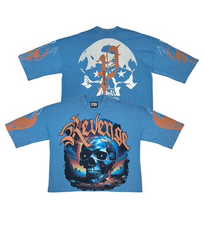 STRAY WIDE & CROP FIT  WITH 3/4 SLEEVE T SHIRT ST1380-BLUE