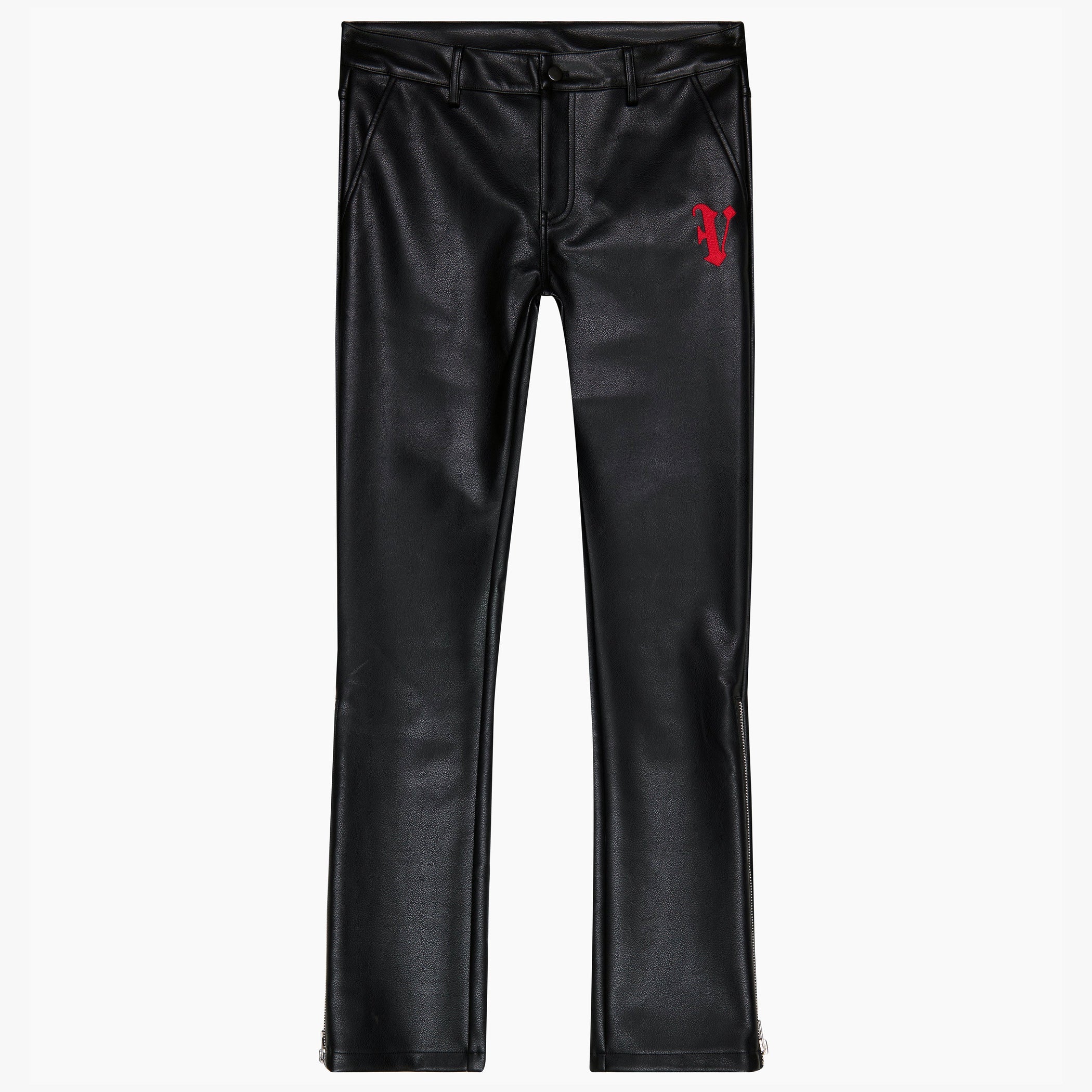 VALABASAS "CERNIERA" STACKED FLARE LEATHER PANT - BLACK VLBS6601-BLK