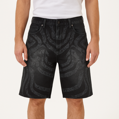 VICIOUS CAMO EMBELLISHED SHORT DENIM (VC955)-BLACK