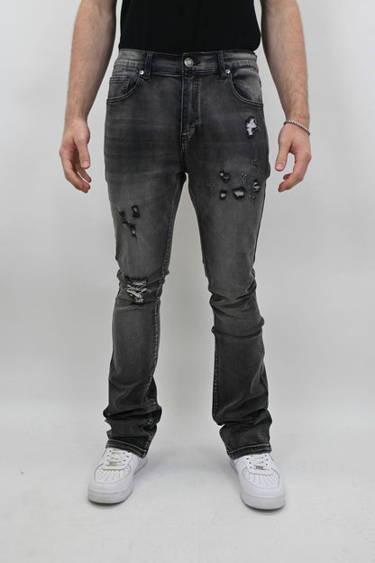 ARMOR JET BLACK  Ripped Stacked Jeans