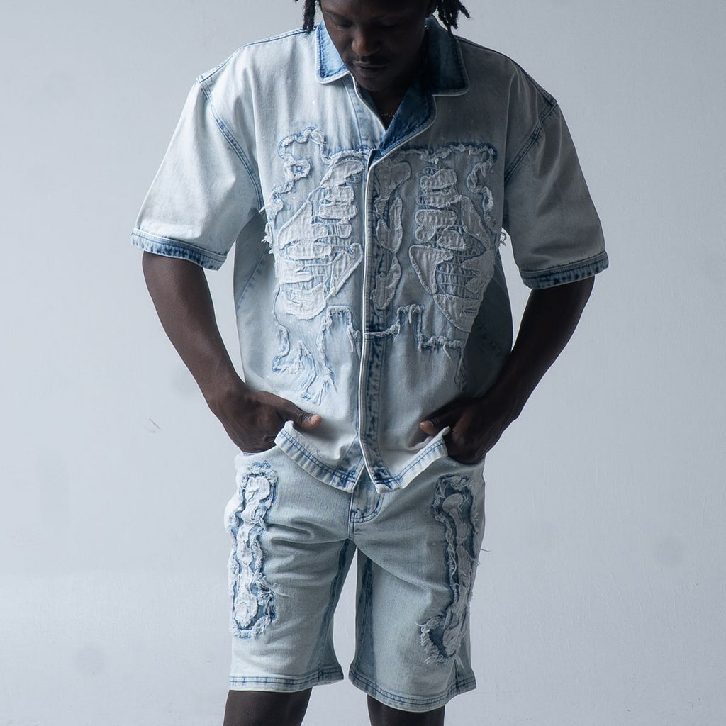 HUDSON  571B BONES WOVEN BUTTON UP ICE BLUE