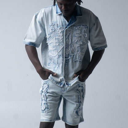 HUDSON  571B BONES WOVEN BUTTON UP ICE BLUE