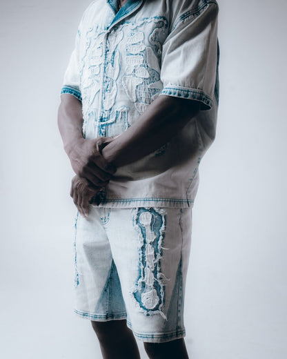 HUDSON  571B BONES WOVEN BUTTON UP ICE BLUE