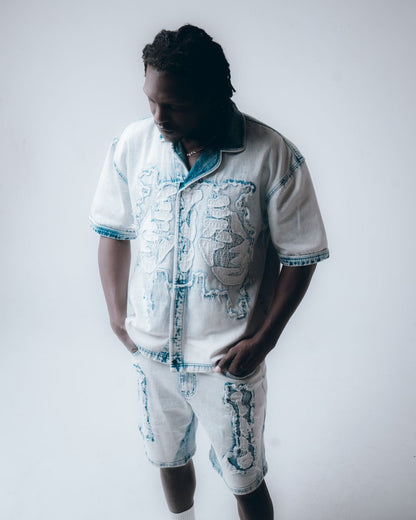 HUDSON  571B BONES WOVEN BUTTON UP ICE BLUE