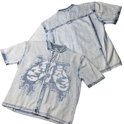 HUDSON  571B BONES WOVEN BUTTON UP ICE BLUE