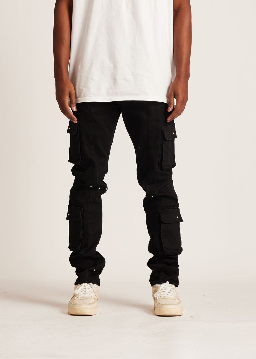 EMBELLISH UTILITY CARGO DENIM (BLACK) EMBFA125-116