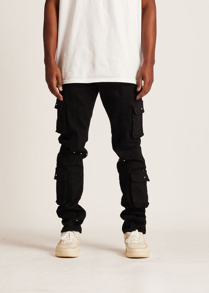 EMBELLISH UTILITY CARGO DENIM (BLACK) EMBFA125-116