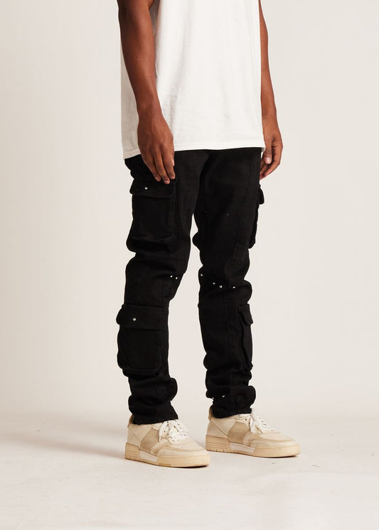 EMBELLISH UTILITY CARGO DENIM (BLACK) EMBFA125-116