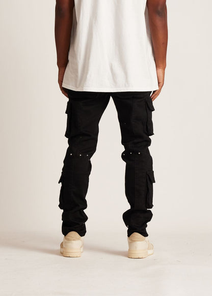 EMBELLISH UTILITY CARGO DENIM (BLACK) EMBFA125-116