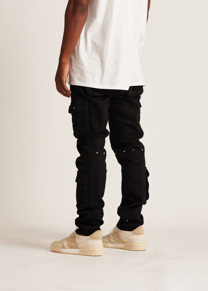 EMBELLISH UTILITY CARGO DENIM (BLACK) EMBFA125-116