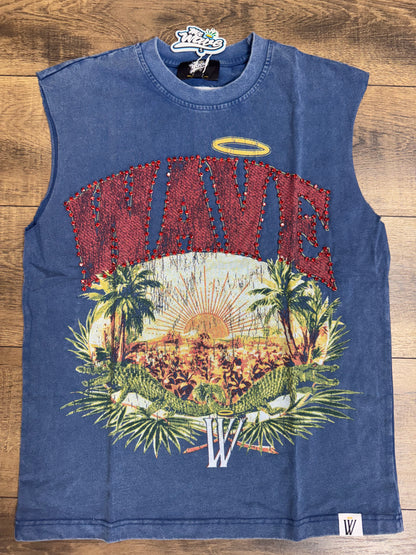 MR WAVE PARADISE CUT OFF TEE MR-7006 (NAVY)