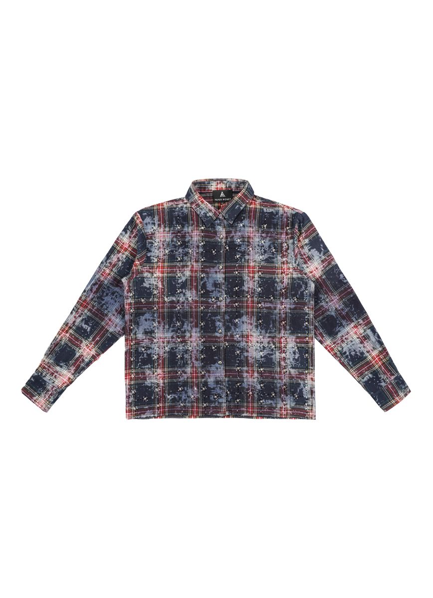 PAPER MONEY Rhinestone Flannel (BH3058S) - Blue/Red
