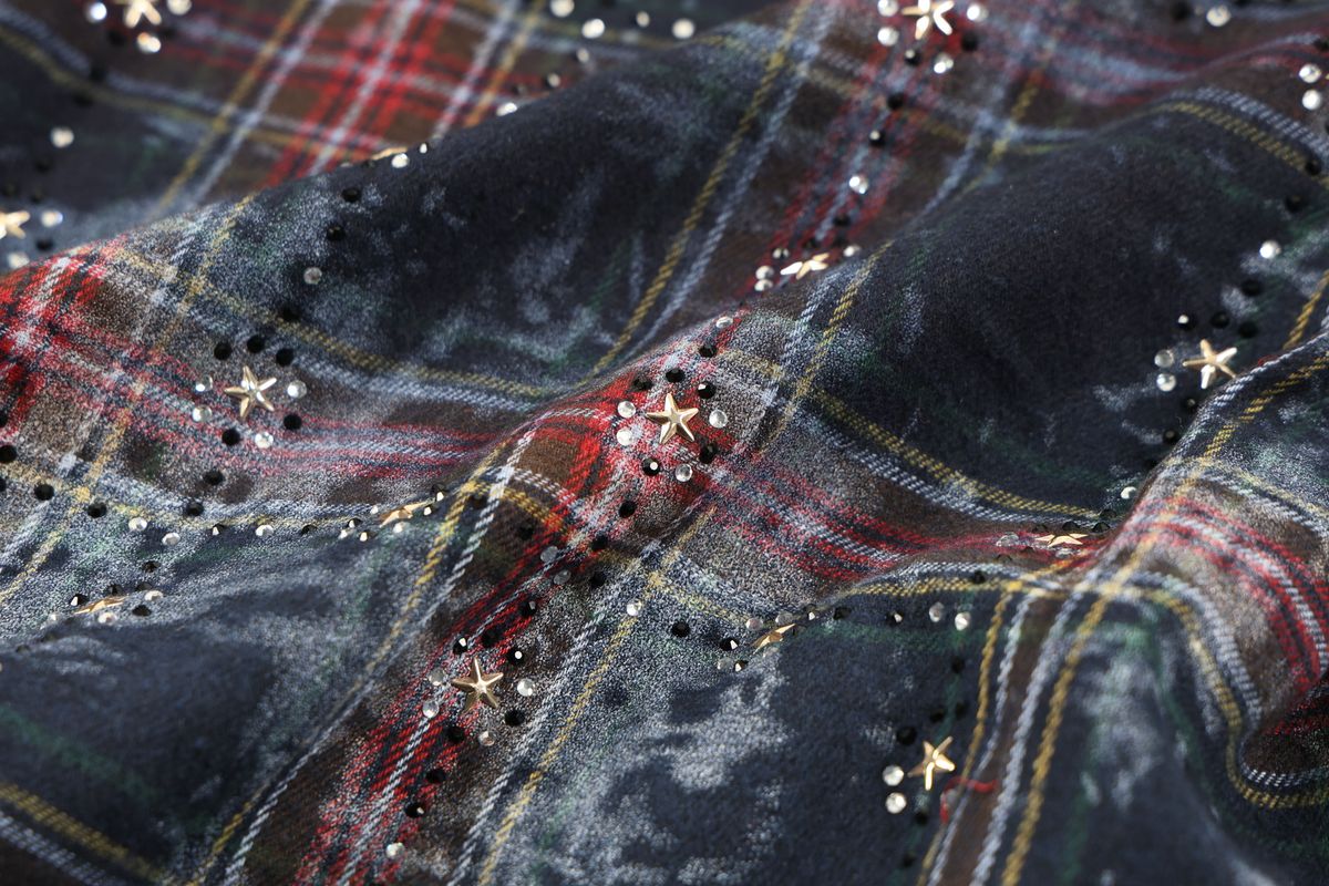 PAPER MONEY Rhinestone Flannel (BH3058S) - Blue/Red