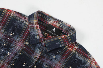 PAPER MONEY Rhinestone Flannel (BH3058S) - Blue/Red