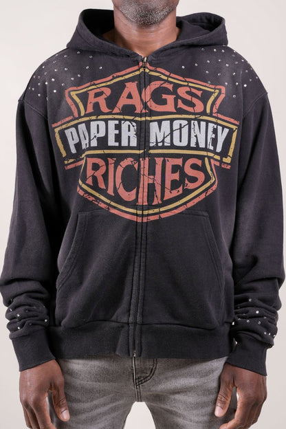 PAPER MONEY Moto Hoodie with Rhinestones
