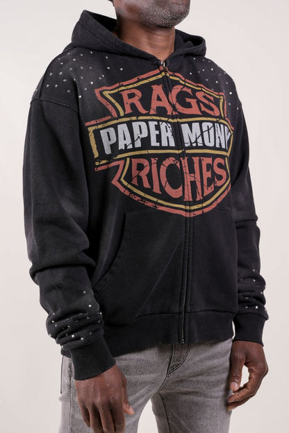 PAPER MONEY Moto Hoodie with Rhinestones
