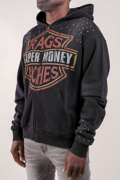PAPER MONEY Moto Hoodie with Rhinestones