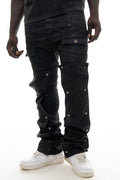 VICIOUS DENIM Wax Coated Flare Denim w/ Detachable Buttons (Black)