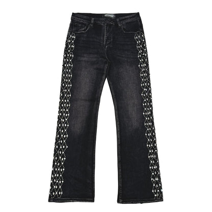 VICIOUS DENIM Black Embellished Side Rhinestone Western Denim
