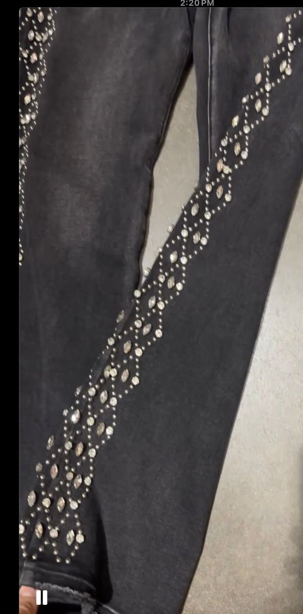 VICIOUS DENIM Black Embellished Side Rhinestone Western Denim