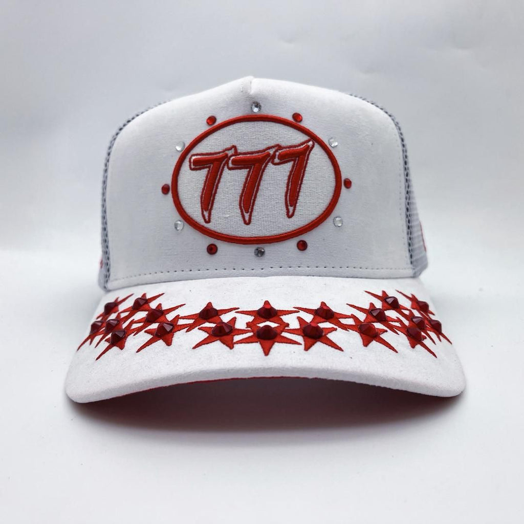 Diamond 777 Suede Trucker Hat White/Red