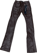 VICIOUS DENIM STACK VEGAN LEATHER RIDER PANTS-VC260 BROWN