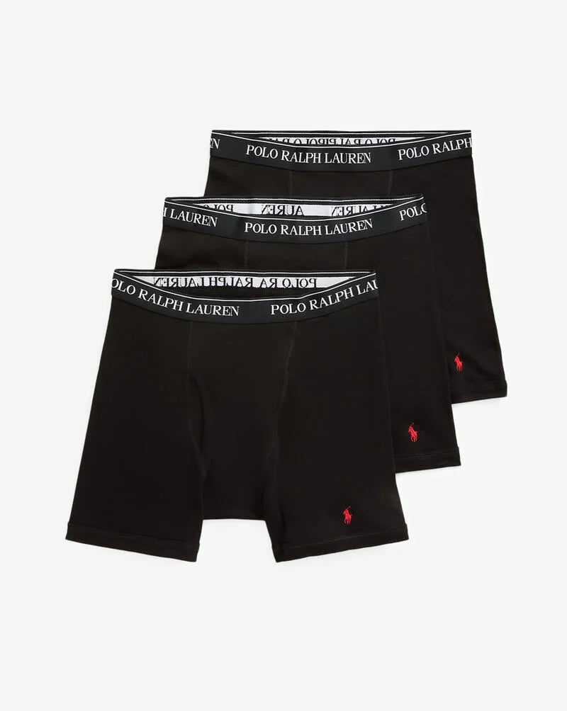 POLO PALPH LAUREN Men's Classic Fit Cotton Boxer Briefs, 3-Pack(BLK)